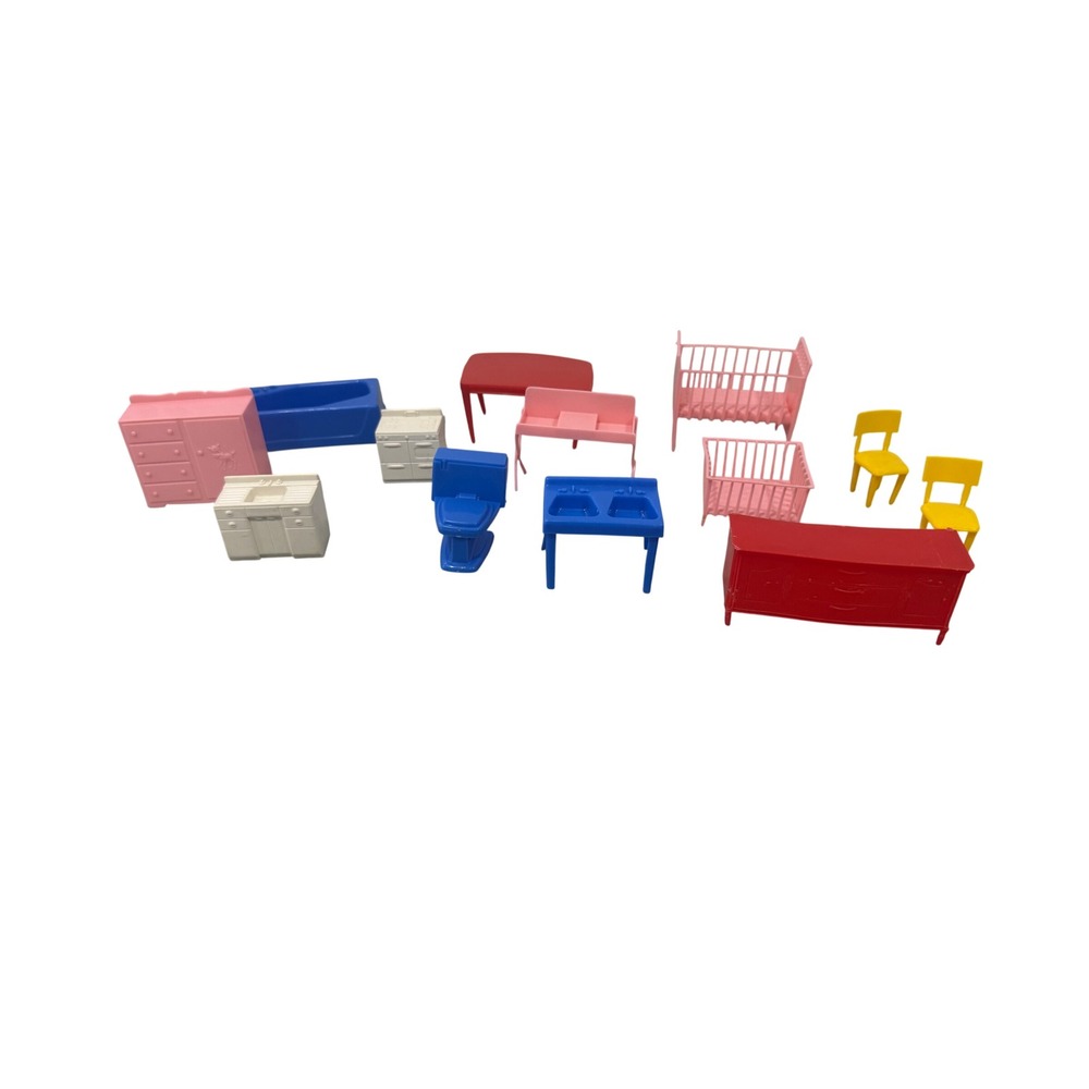 Vintage MPC Plastic Dollhouse Furniture Lot Mixed Colors Kitchen Bathroom